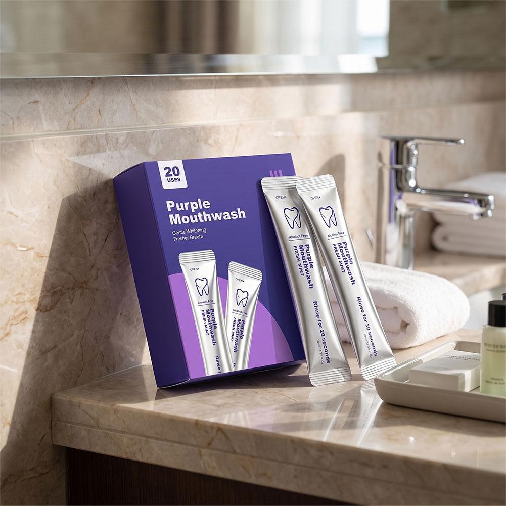 Paarse mondspoelmiddel voor he - Teeth Whitening Mouthwash recensie en prijs